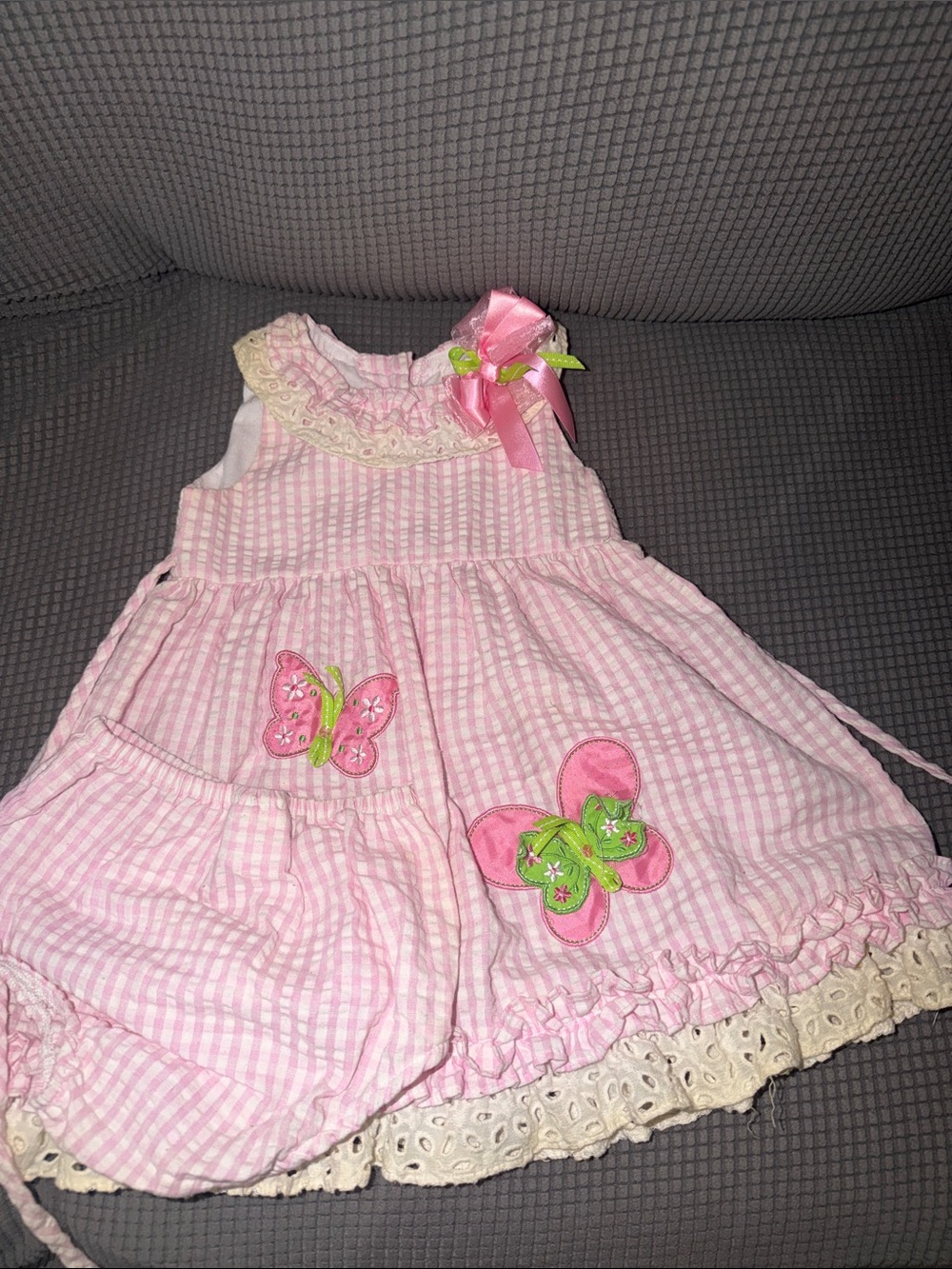 Pink Gingham Butterfly Sleeveless Kids Dress